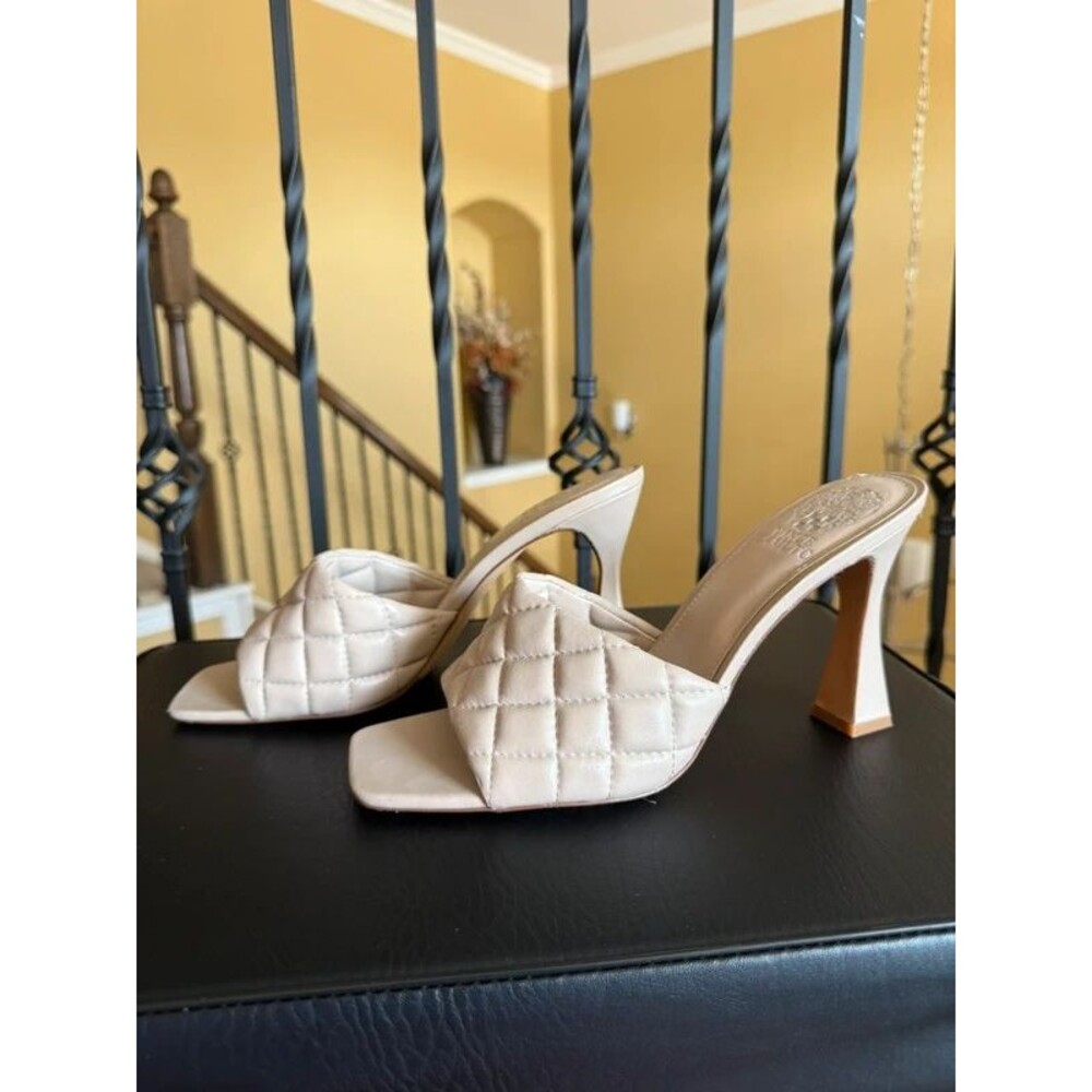 Vince Camuto Cream Quilted Square-Toe Heeled Mules - Picture 2 of 4